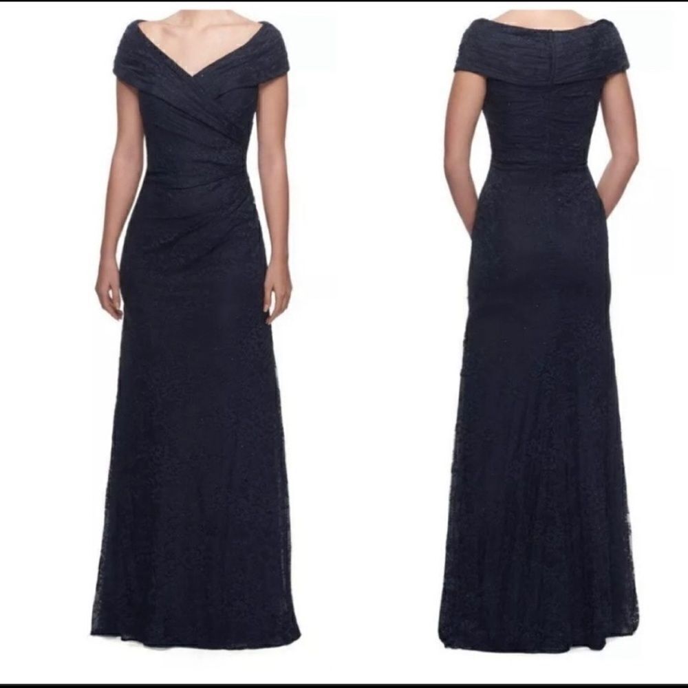 La Femme  V Neck Off Shoulder  Long Dress Size 4